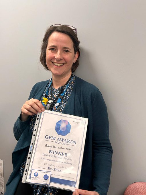Today we are celebrating Gem Award Winners in CSS.

This #CSS_Wellbeing_Wednesday lets show some love to Maria Roberts <a href="/MFT_CSSAHPs/">AHP's at MFT</a> nominated for being supportive, approachable &amp; understanding. Colleagues say Maria puts 110% into everything she does. Well done Maria!!