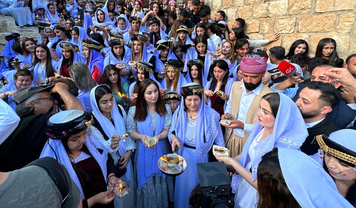 Picture of Yezidi new year celebration in Lalish temple in Iraq.
#CarsemaSareSale 
#Êzidxan 
#YazidiCulture