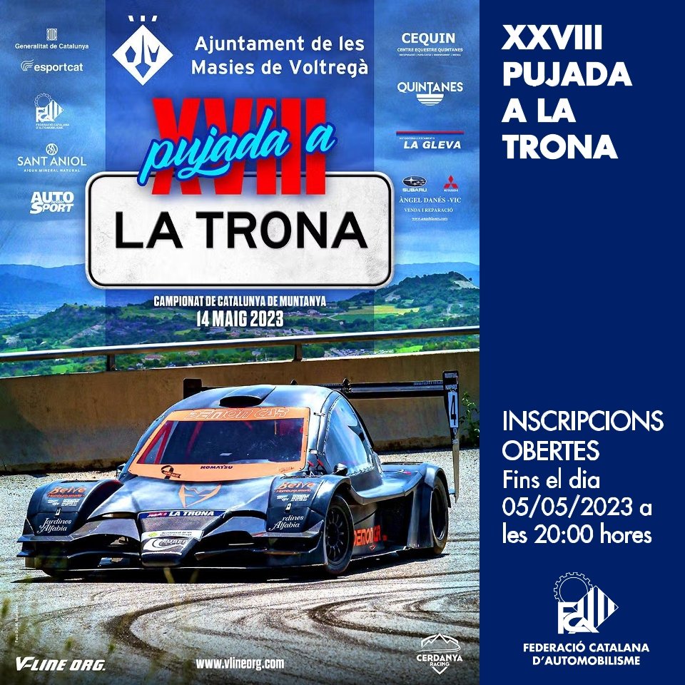 FCAutomobilisme's tweet photo. 🏷️ MUNTANYA
🎯 XXVIII PUJADA A LA TRONA
‼️ Inscripcions obertes fins el dia 05-05-2023 a les 20:00 hores.
ℹ️ https://t.co/sDQCye2LK5

#FCAutomobilisme #motorsport #automobilisme #curses #inscripcions #obertes #muntanaya #pujada #latrona #velocitat #regularitat #monoplaces #cm https://t.co/q7alDg8gi0