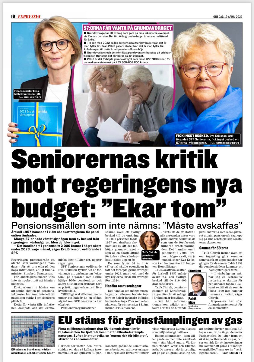 Våren är här. Solen skiner.
Våren är här. Vårbudgeten är på plats och det gör även kritiken mot vårbudgeten. 
I <a href="/expressen/">Expressen</a> &amp; kommenterar att det hade varit bra med en retroaktiv justering av skatten för pensionärer födda 1957 som har fått en kraftig skattehöjning i år.