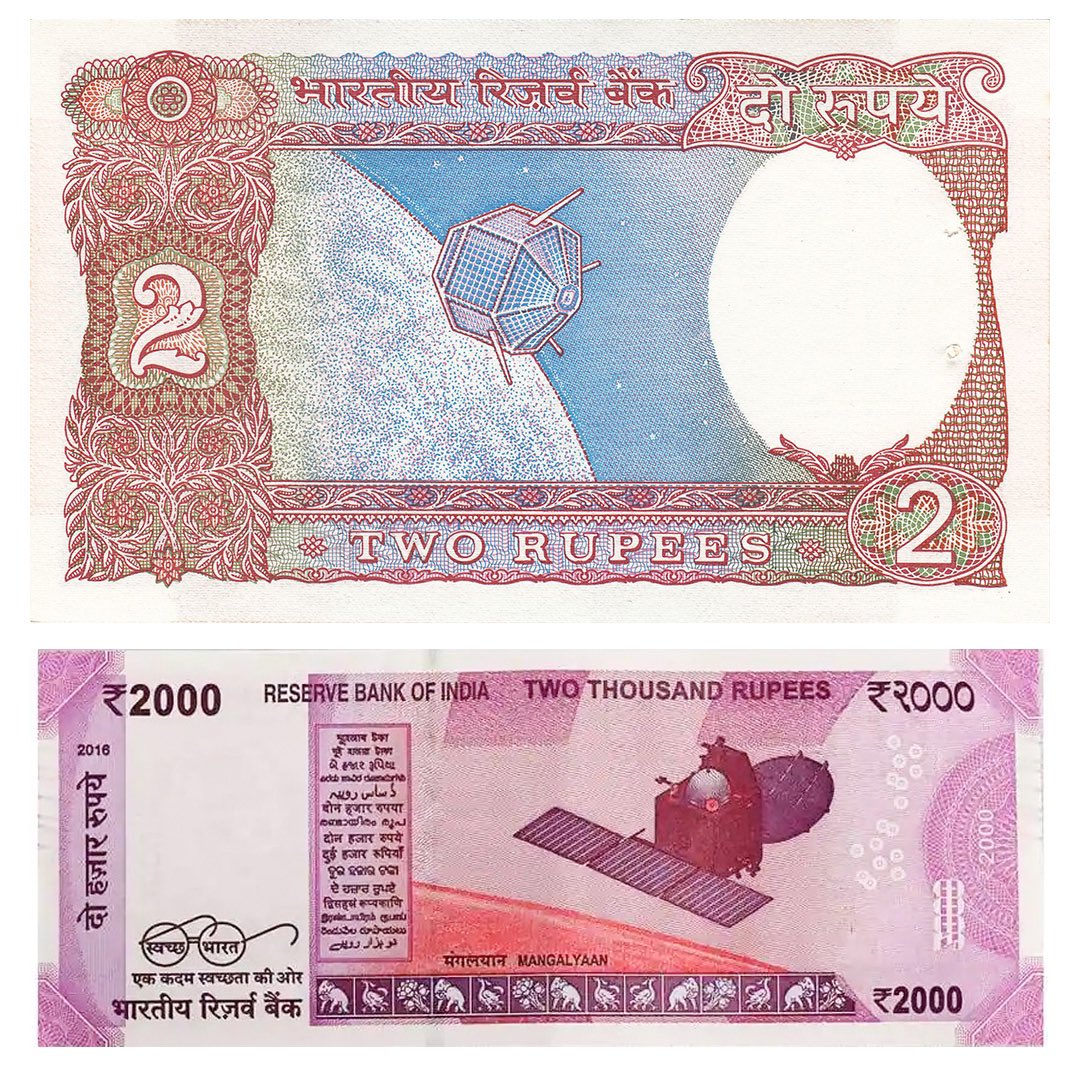 PawanKChandana's tweet image. From Aryabhata to Mangalyaan: Indian Space program has grown 1000x - Just like our ₹ notes that honoured them 🚀