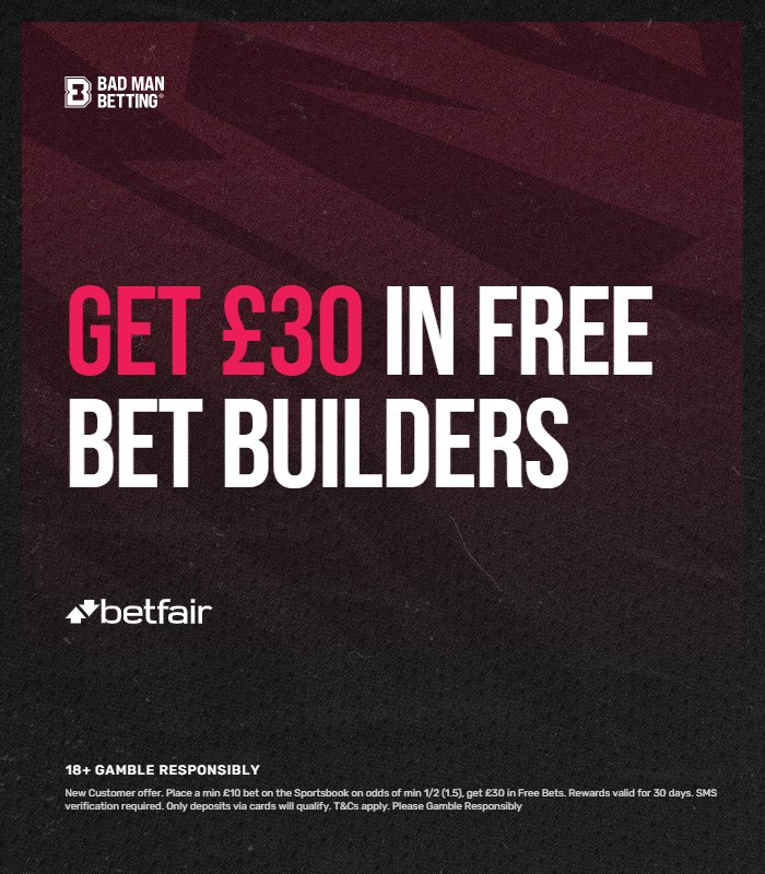 BadManBetting's tweet photo. 🪜 No worries George, it’s never too late to jump on the Ladder.

Join for Bet 2 today and you’re climbing from £10 to £250.

👉 Just get set with a Betfair account here: https://t.co/Td4VFsgMfE

Why? You get:

🎁 £30 in free bets
🚀 Best odds on every bet

18+, Ts&amp;Cs Apply. Ad https://t.co/5jrJRV93sb