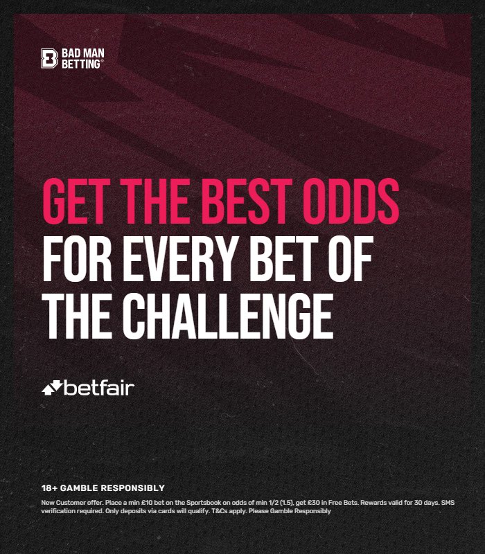BadManBetting's tweet photo. 🪜 No worries George, it’s never too late to jump on the Ladder.

Join for Bet 2 today and you’re climbing from £10 to £250.

👉 Just get set with a Betfair account here: https://t.co/Td4VFsgMfE

Why? You get:

🎁 £30 in free bets
🚀 Best odds on every bet

18+, Ts&amp;Cs Apply. Ad https://t.co/5jrJRV93sb