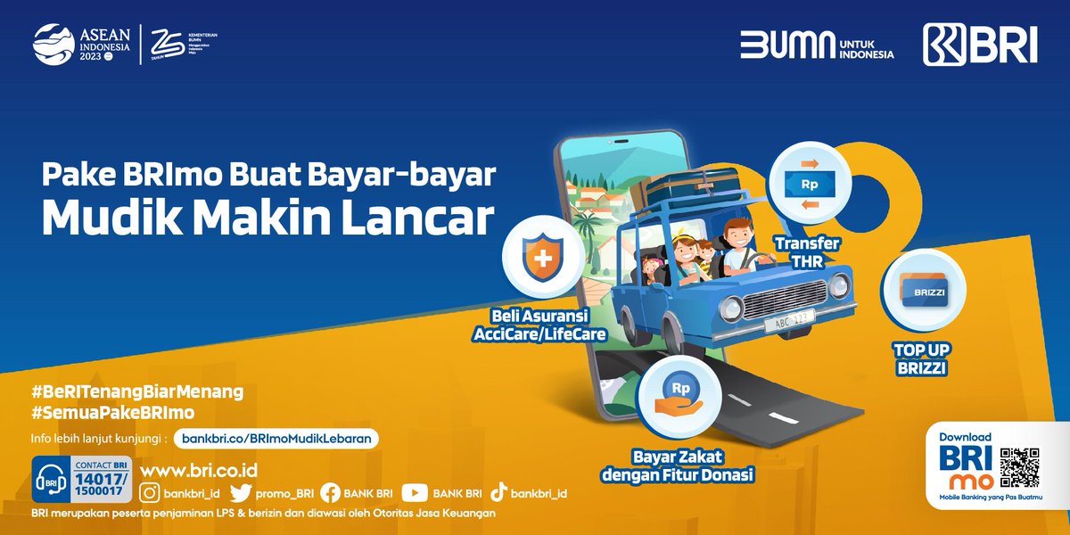 Hai Sobat BRI, 
BRImo hadir untuk permudah perjalanan mudik kamu, jadi ga perlu khawatir lagi kalau mau melakukan transaksi perbankan selama mudik.
.
Download BRImo sekarang di AppStore, PlayStore
.
#BRI #BRImo #SemuaPakeBRImo #SatuNusaSatuBRImo #BeRiTenangBiarMenang
