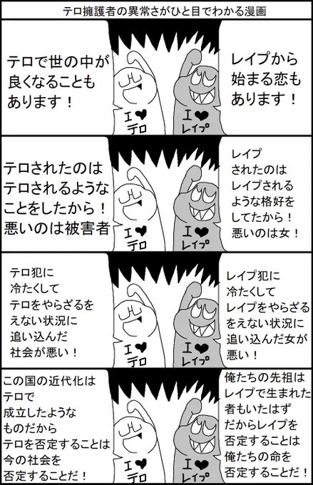 テロ擁護者の異常さがひと目でわかる漫画 https://t.co/s8wEUZwUg5