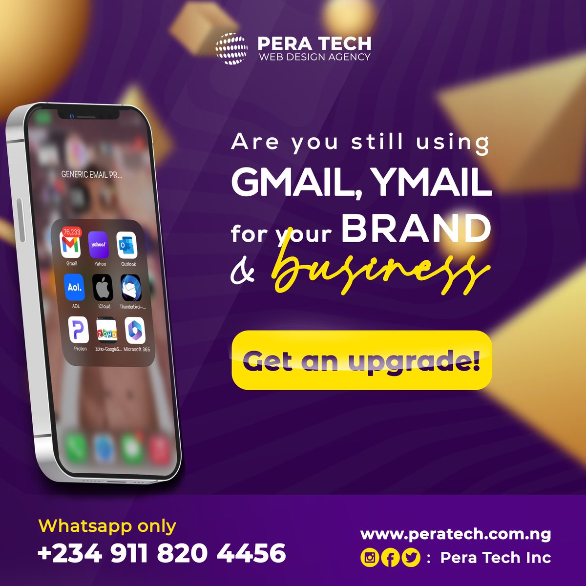 PeratechNg's tweet image. Having a custom email address for your business or brand is a crucial component of building a professional and credible online presence. 
#CustomEmail #Branding #Professionalism #OnlinePresence #BusinessIdentity #Credibility #Consistency #EmailMarketing #BrandIdentity #viral