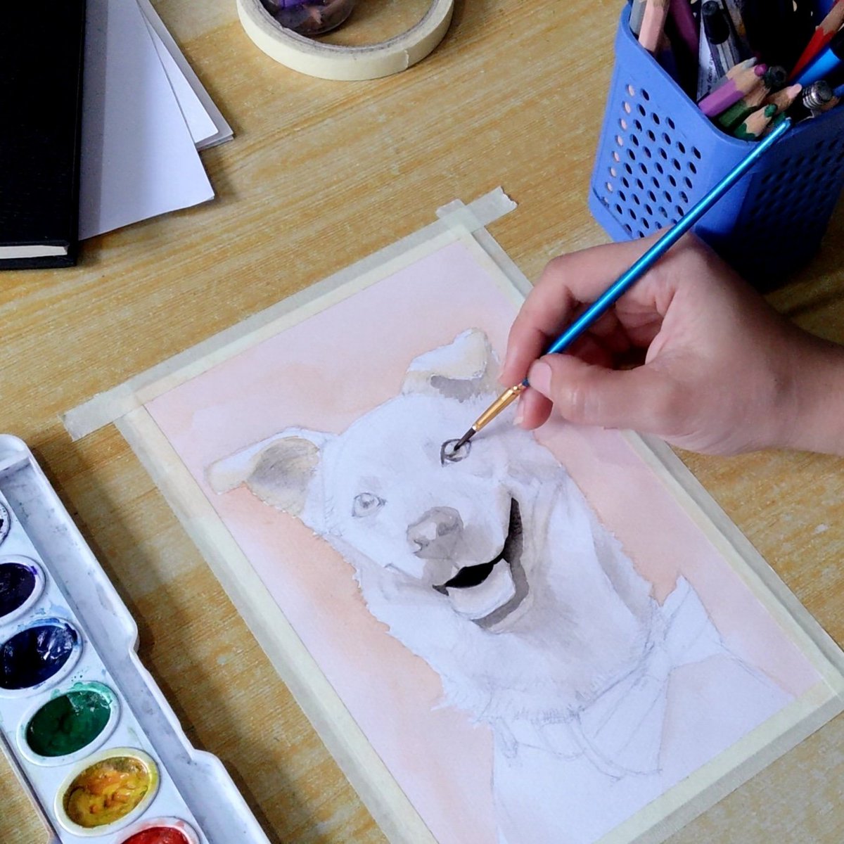 the_emcreates's tweet photo. Watch my watercolor painting process later, 7:00 PM (Philippine Time) on my youtube channel!

#Watercolourpainting #painting #dogpainting #dogs #watercolor https://t.co/1HzhFZ55cg