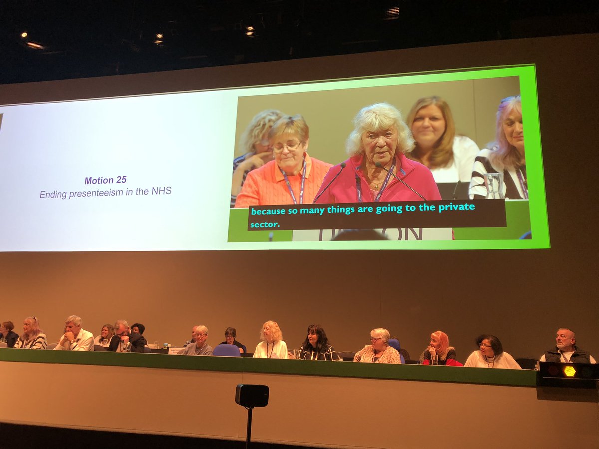 This is Marie, she’s 81 years young &amp; worked for the NHS for 49 years. She works on a mental health ward &amp; due to retire in June. She spoke to conference to support her work colleagues. She spoke about people coming in to work unwell duel to fearing losing their job.#uhealth23