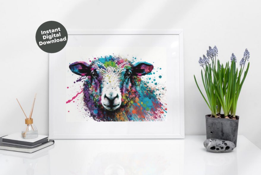 DigitalArtBoat's tweet photo. Created a watercolour #sheep with lots of splashes. He is so cute just printed so can just see his eyes popping out of the frame 🐑 
What do you think?
#digitalart #digitalpainting #DigitalArtist
https://t.co/miMp0ZZx9h https://t.co/mNInplpqVT