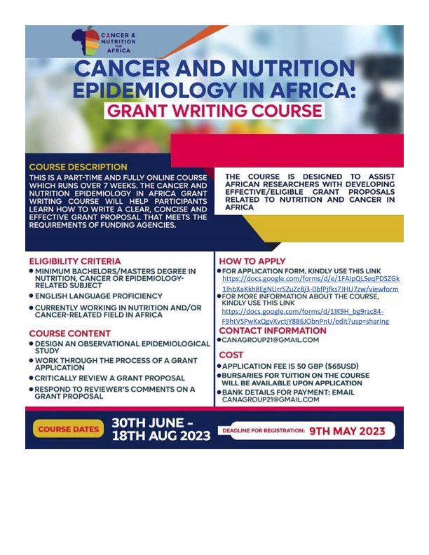 iuns_iconic's tweet photo. Are you an African researcher looking to write more effective/eligible grant proposals related to #nutrition and #cancer in #Africa? >>>> CANA’s next fully online grant writing course is open for applications now! Deadline 9 May https://t.co/LYphqHTR2i