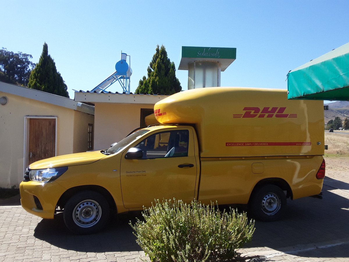 Ivanyles's tweet photo. DHL stopping at Solarsoft Fresh Fast Food in Mohales Hoek. Globalization at work. #DHL #Solarsoft #Soltrain https://t.co/bLOCYJPwvV