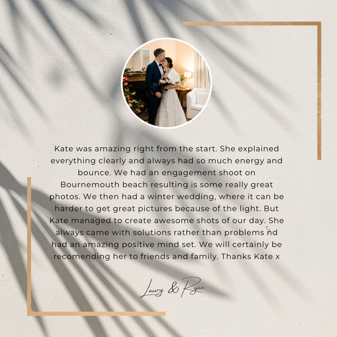 KateIzakPhoto's tweet photo. Kind words from my lovely couple! Thank you! 

“Kate was amazing right from the start. She explained everything clearly and always had so much energy and bounce. We had an engagement shoot on Bournemouth beach resulting is some really great photos. We then had a winter wedding https://t.co/e2btax5M2M