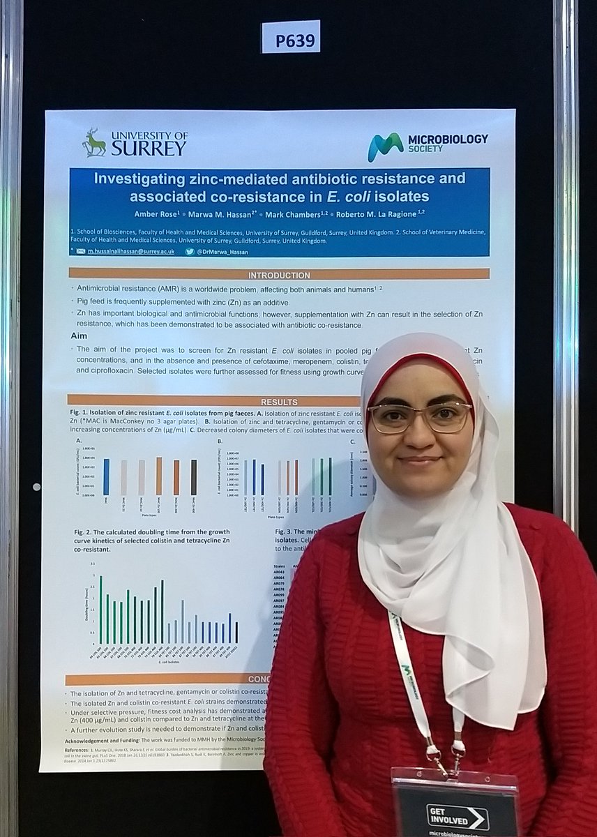 RLRGroup's tweet photo. 3) and last is @DrMarwa_Hassan presenting on behave of Amber Rose at P639 on Zn and colistin resistant E. coli #microbio23 (7/7) https://t.co/6tn8hDQDxM