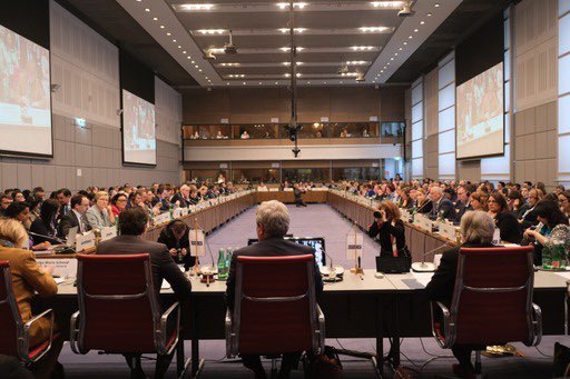 theresa_may's tweet photo. A pleasure to address the @OSCE on leadership in combating human trafficking.

For too long we’ve allowed those who trade in human misery to prosper. We owe it to the 50 million men, women &amp; children in slavery today to scale up our action and tackle this insidious crime. https://t.co/MYV35DjXbh