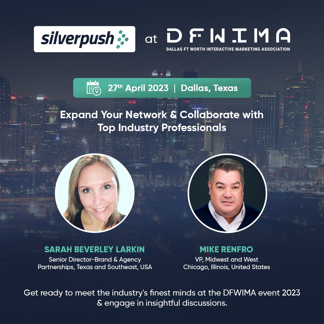 SilverPush's tweet photo. Silverpush at the DFWIMA event 2023! π
Meet our top industry experts, Sarah Beverley Larkin & Mike Renfro, while you engage in insightful, cookieless conversations and in-depth discussions about the future of advertising.π»
See you soon!π€
#DFWIMA #silverpush #adtech https://t.co/1E8SlMo4Zh