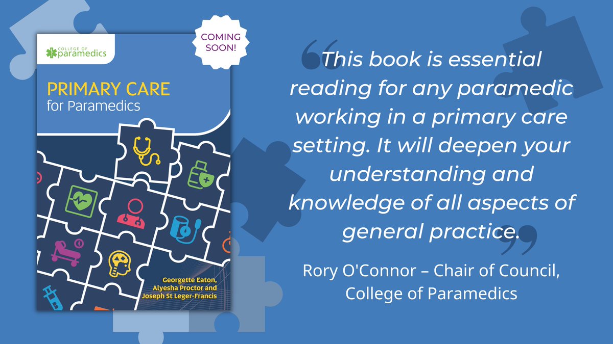 Class Professional (@classprofession) on Twitter photo 'Primary Care for Paramedics' "will deepen your understanding and knowledge of all aspects of general practice". 📘
If you're moving into the world of #primarycare, this guide is perfect for you!
Find out more here: bit.ly/PrimaryCareCPP
<a href="/ParamedicsUK/">College of Paramedics</a> 'Primary Care for Paramedics' "will deepen your understanding and knowledge of all aspects of general practice". 📘
If you're moving into the world of #primarycare, this guide is perfect for you!
Find out more here: bit.ly/PrimaryCareCPP
<a href="/ParamedicsUK/">College of Paramedics</a>