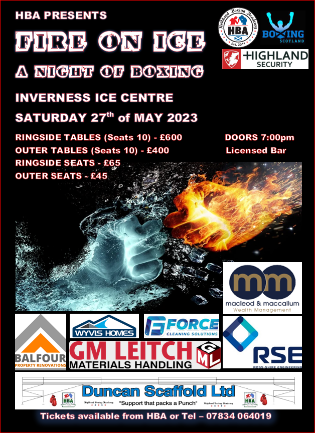 HighlandBoxing's tweet photo. Get ready for a night of intense boxing action! Highland Boxing Academy is bringing the heat to their upcoming show, Fire on Ice. Watch as local boxers from HBA take on challengers from all over Scotland. Don't miss out - get your tickets now! #Inverness #Boxing #hba https://t.co/H27PgqoHSh