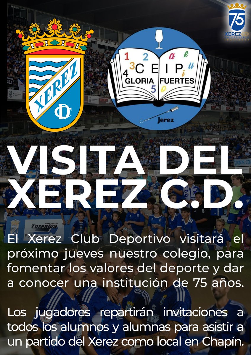 🗣️ ¡Este jueves visitaremos el CEIP Gloria Fuertes!

🤝 Los jugadores repartirán entradas entre los alumnos para asistir al #XerezEspeleño