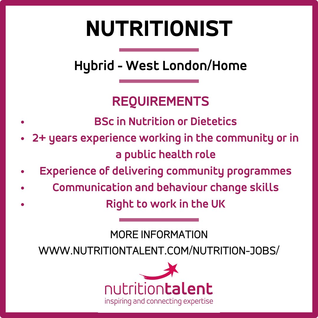 This exciting public health role is now live! In this role, you will be responsible for delivering weight management programmes in the community. A fantastic opportunity for a motivated self-starter ready to take the next step in their career. Full info at nutritiontalent.com