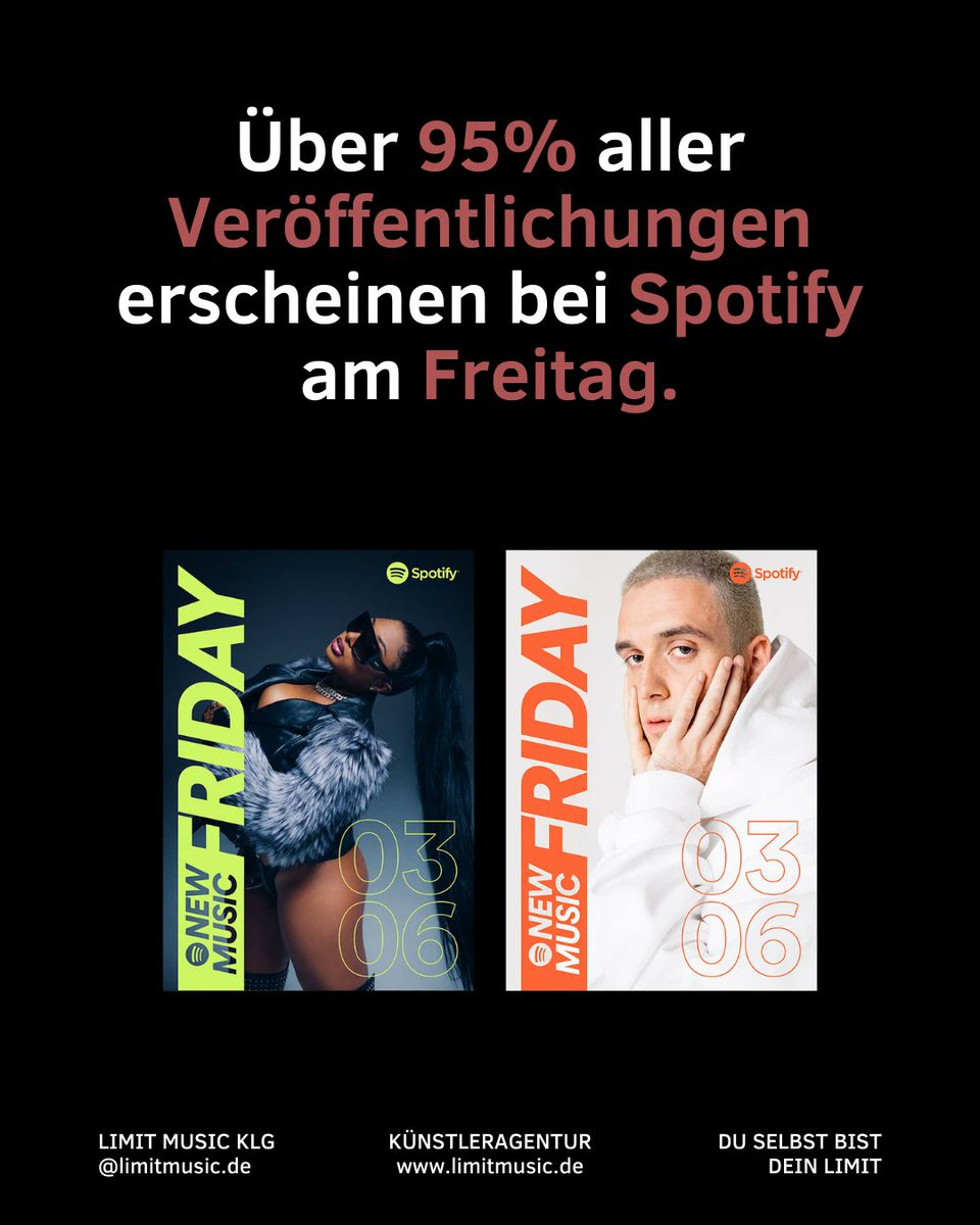 LIMIT_MUSIC_KLG's tweet photo. Die Musikindustrie dreht sich um den Freitag ❗️

Finde heraus, warum Künstler auf der ganzen Welt sich für einen Freitags-Release entscheiden.

Viel Spaß beim Lesen!
- Serena von @limitmusic.de

#releasefriday #neuemusik #musikindustrie #newrelease
#rapmusik #popmusik #deutschrap https://t.co/BTfmNln6rE