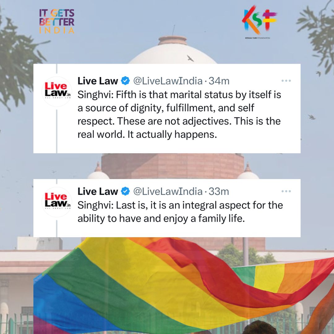 KSF_IN's tweet photo. Sr. Advocate Dr. Abhishek Manu Singhvi stated 5 reasons why the LGBTQIA+ community is fighting hard for #MarriageEquality. 
.
Credits: @LiveLawIndia 
.
#SameSexMarriage #SupremeCourt #LGBTQIAplus #LoveIsLove #ItGetsBetterIndia https://t.co/zYAYZnfYWh