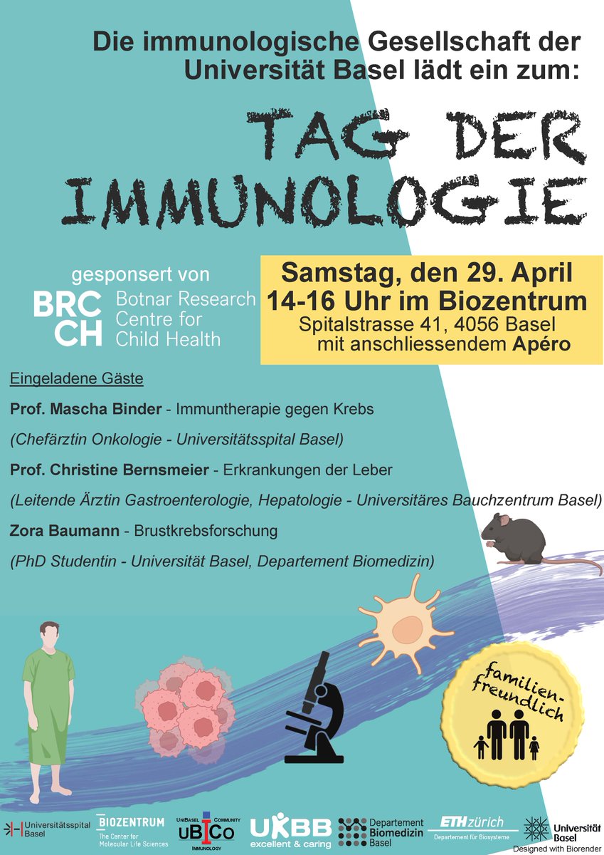 DepBiomedicine's tweet photo. Are you ready for the upcoming #InternationalDayofImmunology 2023? The Immunology Community of the University of Basel (#UBICO) invites you to the Day of Immunology on 29 April. Everyone - from young to old - is cordially invited. The lectures will be held in German.#Immunology https://t.co/grU2zKM2nA