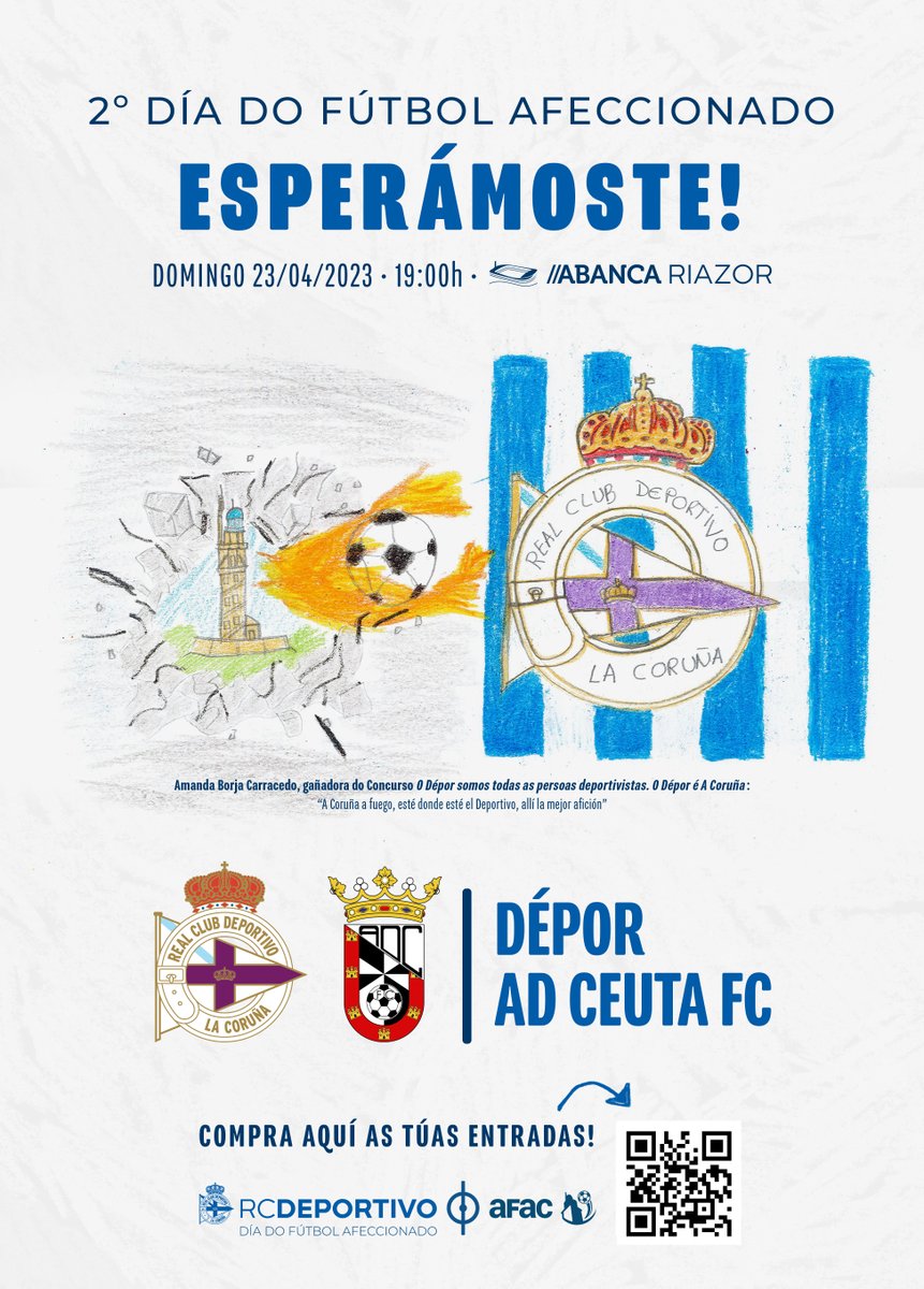 📢 #Deportivistas! O domingo celebramos o 2º #DíaDoFútbolAfeccionadoCoruñés. 

Participa mercando entradas para o #DéporCeuta. Esperámoste para animar a #OsNosos e colaborar co fútbol afeccionado coruñés a través da AFAC!