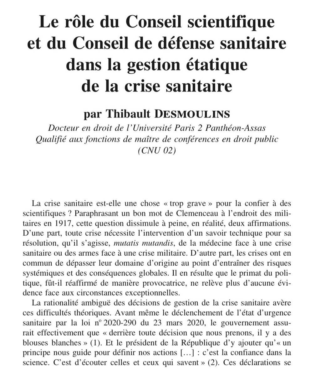 📣 [Parution] « Le rôle du Conseil scientifique et du Conseil de défense sanitaire dans la gestion étatique de la crise sanitaire » | 📚 Revue du Droit Public, 2023, p. 321 | ✨ À lire dans un dossier consacré à l’Argument scientifique en droit public : labase-lextenso.fr/revue-du-droit…