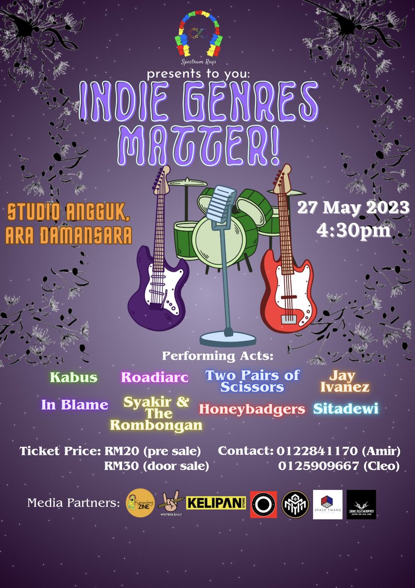 #ONGROUND LIVE: INDIE GENRES MATTER!
ft. <a href="/kabus46400/">Kabus</a> <a href="/roadiarc/">@roadiarc.bsky.social</a> #TwoPairsofScissors #JayIvanez #InBlame #SyakirAndTheRombongan <a href="/honeybadgerstb/">Honeybadgerstheband</a> #Sitadewi
at #AnggukStudio Jln PJU 1A/3, AraDamansara #PJ #SELANGOR
SAT May27 430pm
TICS: +6012.284.1170 (Amir) or +6012.590.9667 (Cleo)