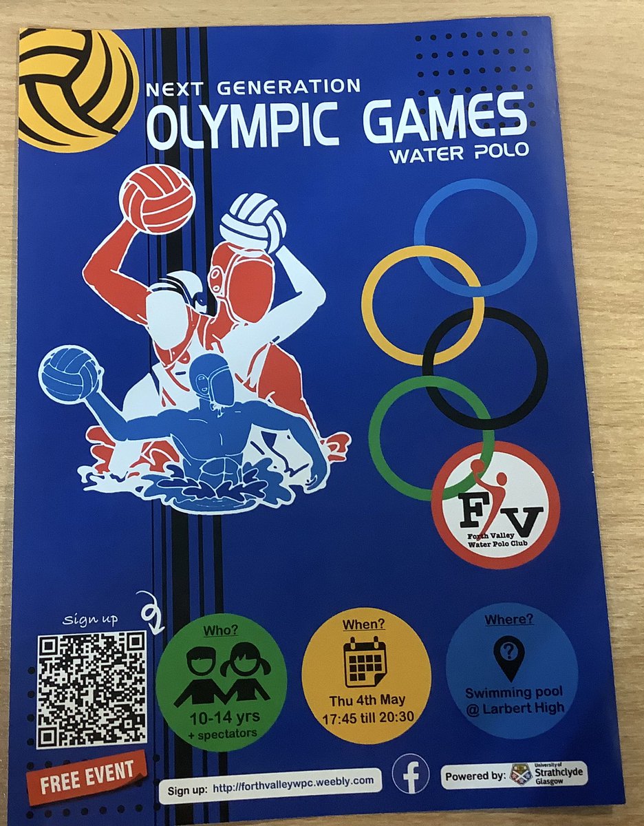 Waterpolo Opportunities 

1. Club in school Monday 2.45 -4pm
2. Forty Valley Olympic Games 4th May 

Pick up a leaflet from PE or scan QR code below