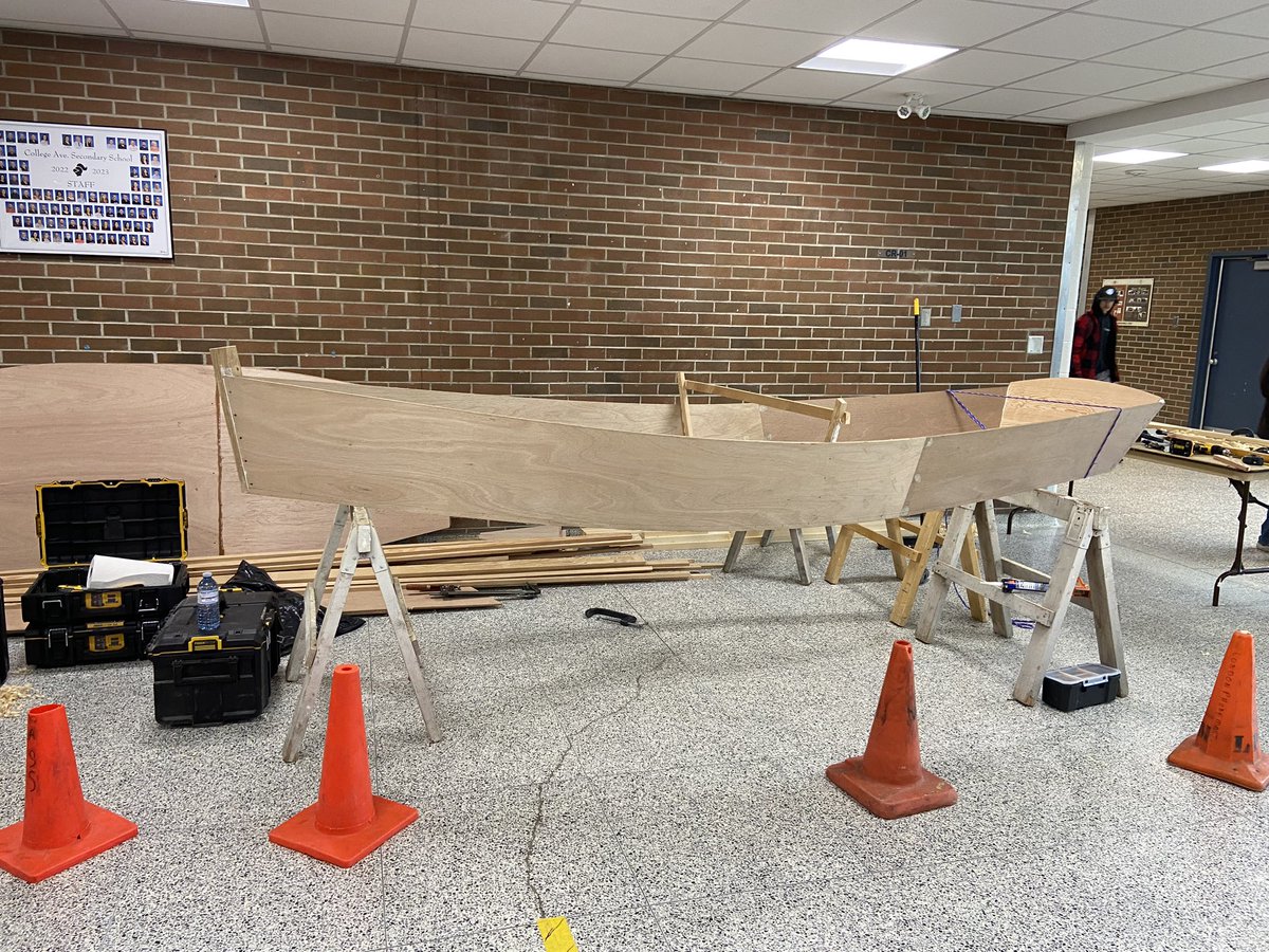 Building a boat in the front foyer!  What an amazing experience for our SWAC, SHSM and Indigenous students not to mention the rest of the school!
