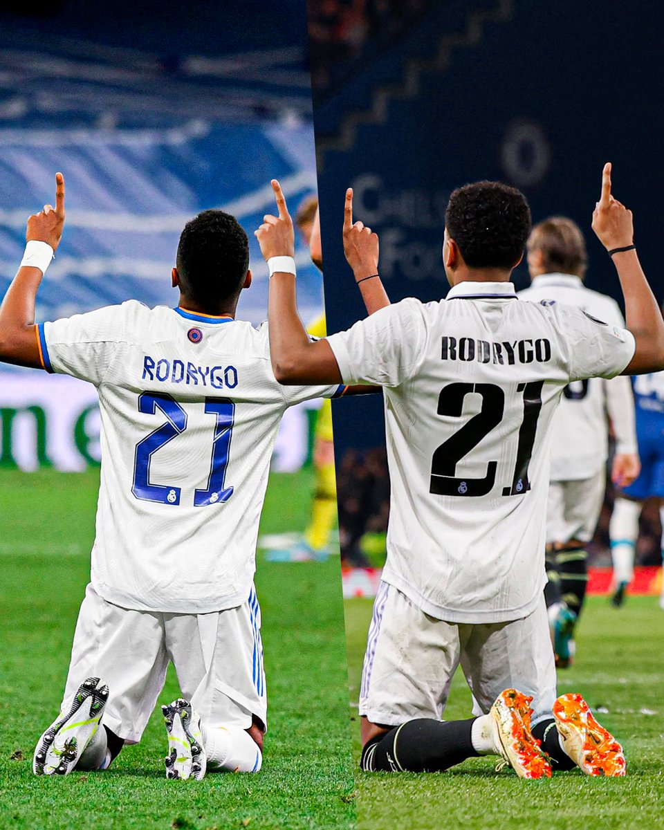 realmadrid's tweet photo. 2️⃣1️⃣ Distinto día. Mismo desenlace.
🆚 @ChelseaFC_Sp 
☝️ @RodrygoGoes | #UCL ☝️ https://t.co/avBEEAPJxu