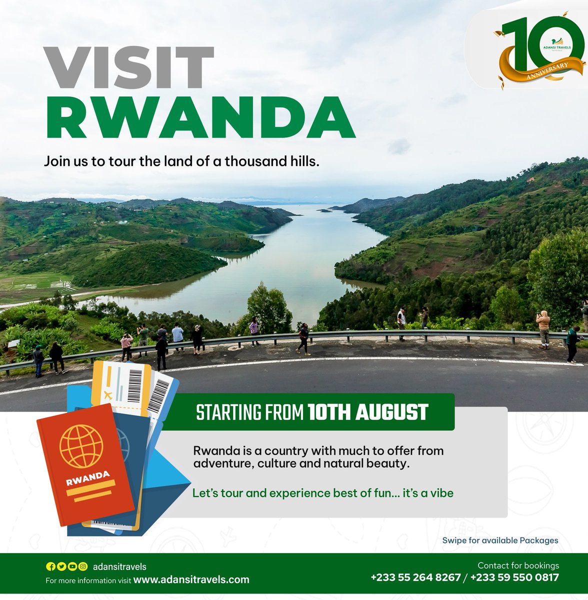 adansitravels's tweet photo. A journey of a thousand miles begins with a single ☝🏽 step &amp; so is a journey to the land of a thousand hills

Enjoy this fun combo tour as part of our anniversary &amp; enjoy fun times with @samini_dagaati

 📞 059 550 0817 

 #kigali #adansiat10 #worldtraveler #visitdubai #itsavibe https://t.co/tIrt4LZg4r