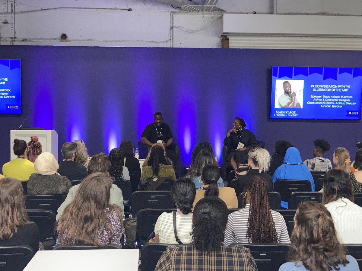 Delightful start to #LBF listening to illustrator of the fair @DapsDraws talking on conversation with Kelechi Okator