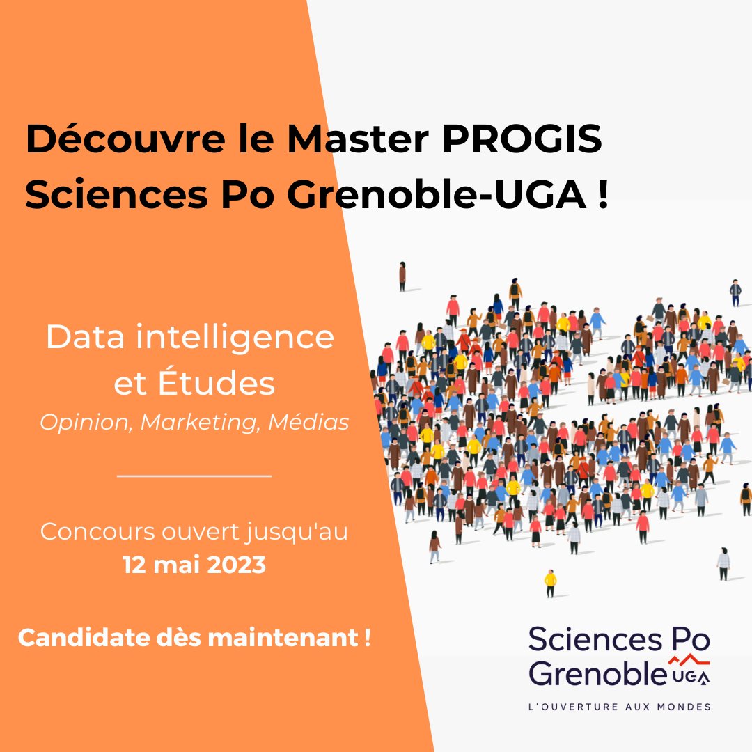 SciencesPo38's tweet photo. [Découvrez le master PROGIS Sciences Po Grenoble – UGA 🧠]

Études d'Opinion, Marketing &amp; Médias
"Dans un monde qui change, donner du sens aux data."

Demain s'invente ici !
// Le concours est ouvert jusqu'au 12 mai 2023 📅 //
👉 https://t.co/eCbB7tAdV9 👈

#orientation https://t.co/D08ebEdzGA