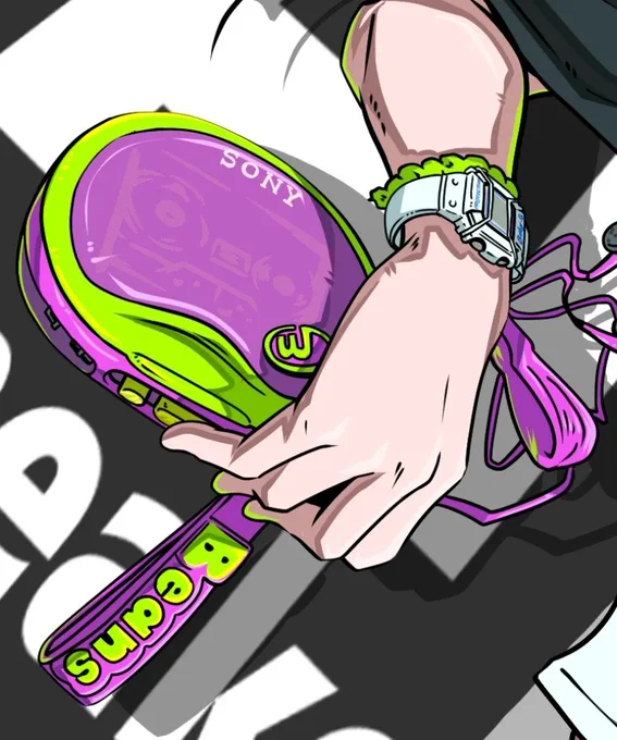 フォルムが可愛いSONYのカセットプレーヤー「Beans」エアマックス95イエローグラデに合わせて"初号機カラー"で( *'艸`)エヴァも95年放送だからピッタリ#カセットウォークマン #初号機カラー 