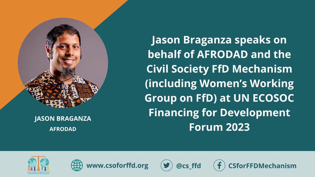 cs_ffd's tweet photo. Missed watching our interventions yesterday? Check out this 🧵where @JasonBraganza1 from @AFRODAD2011 raises issues of #DebtJustice, credit rating agencies and a call for #DebtWorkout.
#FfD4 #FfD2023 #Fin4Dev #EconomicJustice https://t.co/y7V3UvSB0n