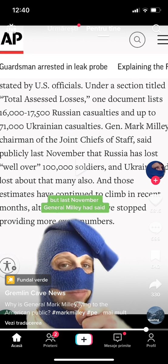 Minea____'s tweet photo. Here is how some TikTok creators spread false information on the app: user good_time_gremlin shows  a paragraph from an AP article that states that RU lost around 17k soldiers and UA up to 71k. https://t.co/gj6SBiOTzz