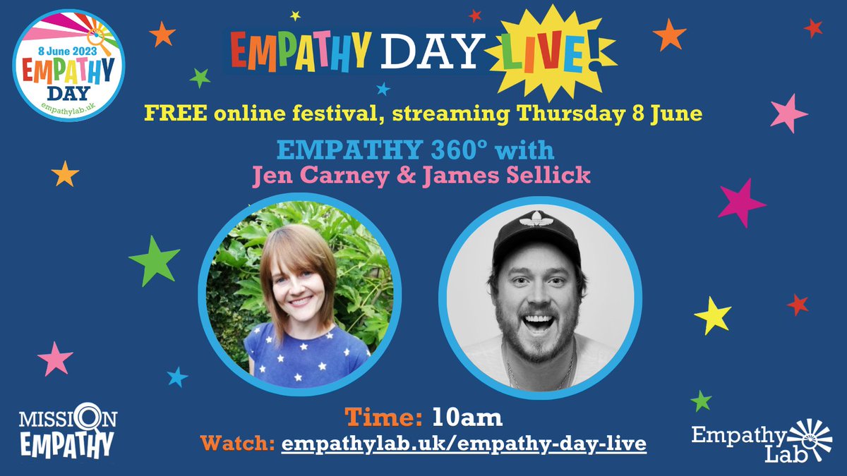 James Sellick will be taking part in Empathy Day Live, @EmpathyLabUK’s FREE online festival, designed to help young people develop their empathy superpower! ⚡️ 🗓️8 June, streaming from 9am Watch/view the programme: buff.ly/41x0ctI #EmpathyDay