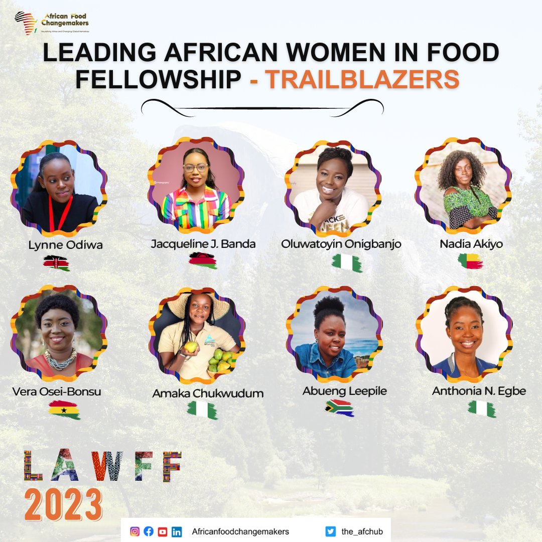 the_afchub's tweet photo. We are thrilled to announce our 2023 Class of the Leading African Women in Food Fellowship.

They are Disruptors, Trailblazers, Ecosystem Enablers, Food &amp; Beverage Narrative Changers, and Top Chefs in Africa. These African women are transforming the food ecosystem. https://t.co/PYvXhl4IdY