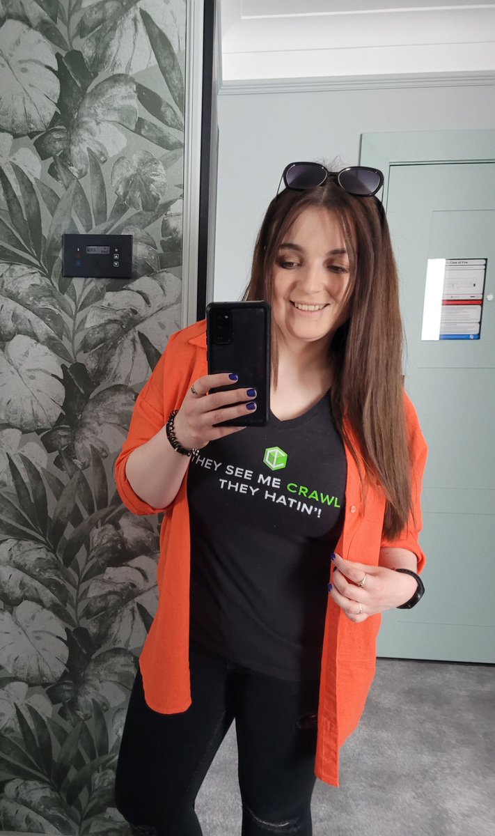 Izzy_CM's tweet photo. Traditionally ๐ rocking some cool SEO T-shirts at @brightonseo Today, one of my old times favourites I think 2018 design by @lumarhq when they were obviously still #deepcrawl
'They see me crawling... they hating ' ๐๐๐
Come and say hi! I am currently cheering @FilipJanczak_CM who is about to speak at #paidsocialshow #BrightonSEO