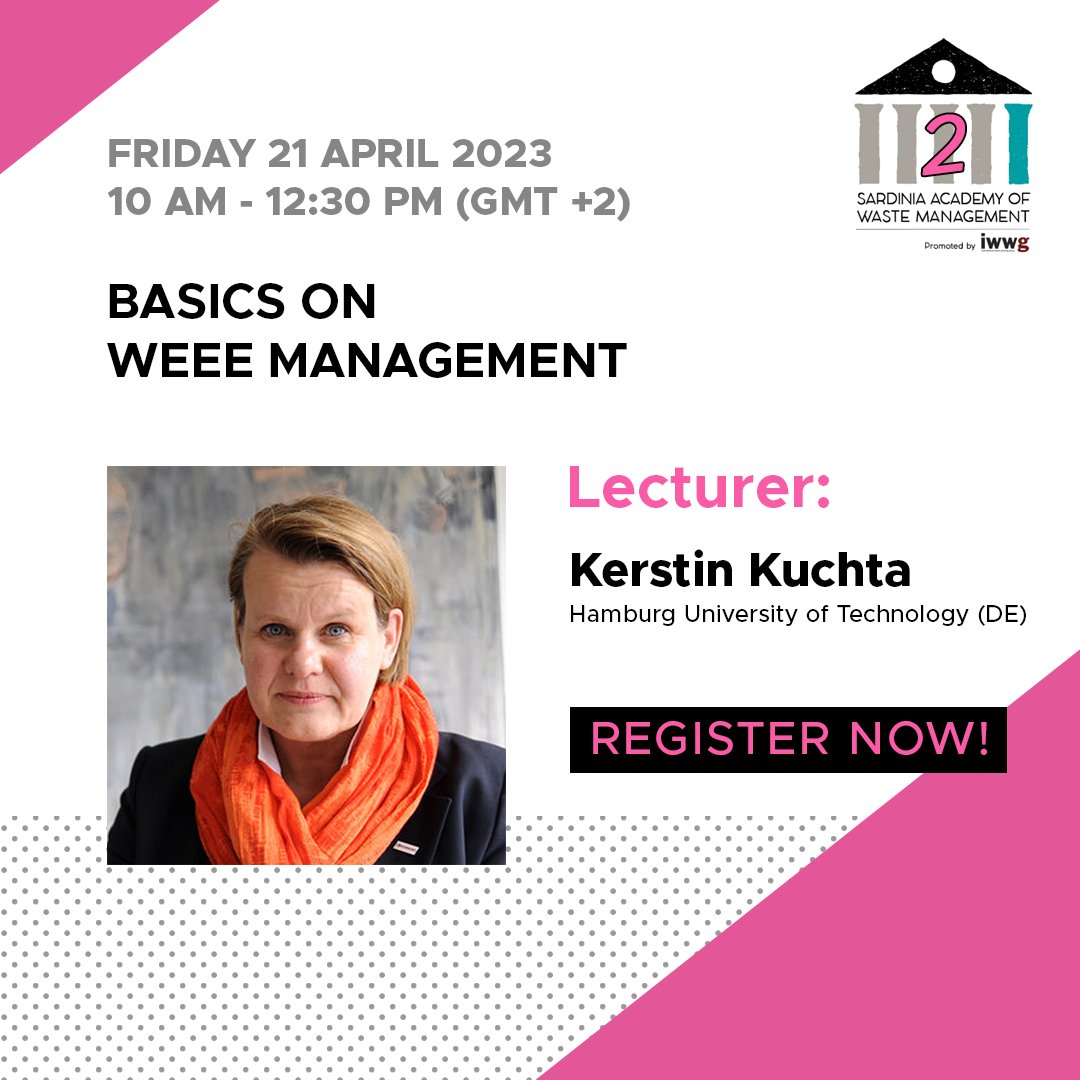🗓️ Friday 21 April, 10-12:30 (GMT+2)
➡️ Next lecture of the #SardiniaAcademy by Prof. Kerstin Kuchta on the basics of #WEEE Management

Find out more and join the #webinar 👇
sardiniasymposium.it/en/academy-wee…

#weeemanagement #recycling #wastemanagement #training #course #university #waste