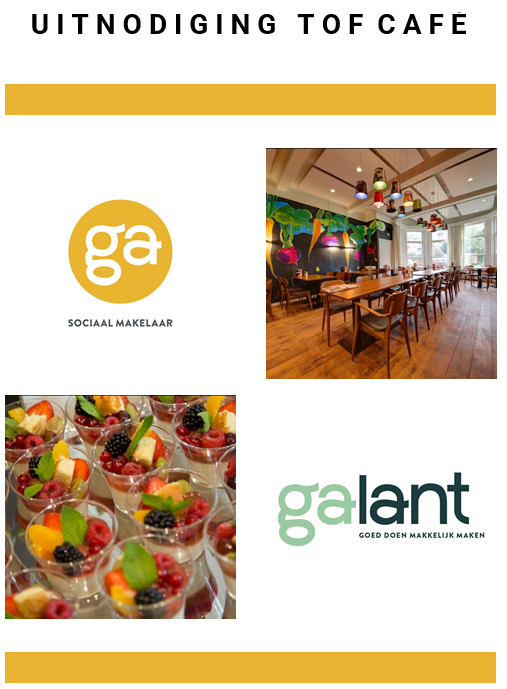 Heb jij als bedrijf in Den Bosch maatschappelijk betrokken ondernemen hoog in het vaandel staan? Meld je dan aan voor het netwerkevenement TOF CAFE op 11 mei om 16.00 in Kloosterhotel De Soete Moeder: bit.ly/41EUiqt

#goeddoenmakkelijkmaken
#galant
#sociaal makelaar