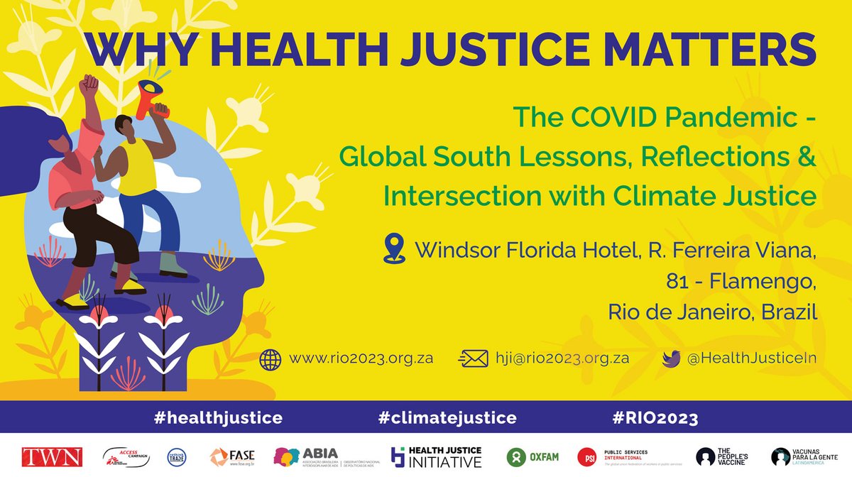 HealthJusticeIn's tweet photo. It is almost time for #RIO2023 ⏱️🗺️🌐

https://t.co/B2dTcsvyOe
https://t.co/d7IY94m9gL
https://t.co/KoGUQfmZHo

Organizing Group: 
@3rdworldnetwork @ABIAIDS @PSIglobalunion @GTPI @RethinkTrade @HealthJusticeIn @ONGFase @MSF_access @peoplesvaccine @Vacunas_LAC @oxfam_es @Oxfam https://t.co/tow8QuSzKJ