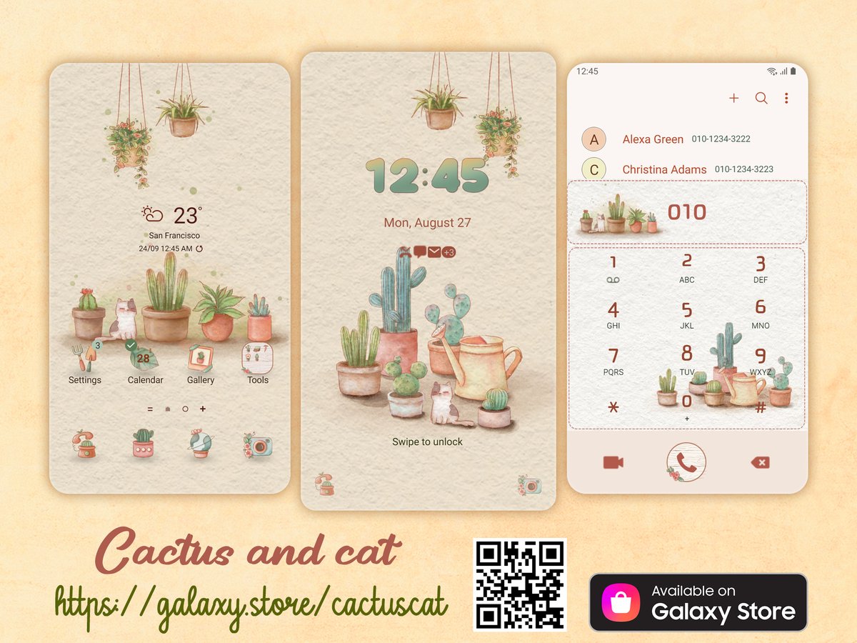mun_studio's tweet photo. ✨ Do you see Mun's mischievous cat hiding somewhere in this cactus garden? Download now the latest Theme of Mun Studio! 
🌵 𝐂𝐚𝐜𝐭𝐮𝐬 𝐚𝐧𝐝 𝐂𝐚𝐭 🌵
🎁  Check it out at: 
🎈 https://t.co/D7zOvcRGvQ #munstudio #muntheme #Galaxytheme #galaxystore #cat #cactus #garden https://t.co/Y9RY2hkUtb