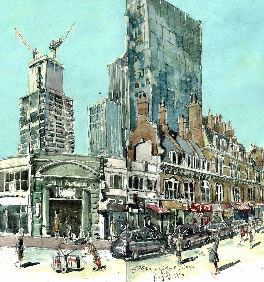 liams_art's tweet photo. A quick #watercolour #sketch of The Arcade at Liverpool Street Station. A fine collection of Victorian shops remaining in the heart of The City of London.
@visitthecity @NetworkRailLST @PaintingsLondon @GrimArtGroup @EastLondonGuide https://t.co/ot14ltaDSL