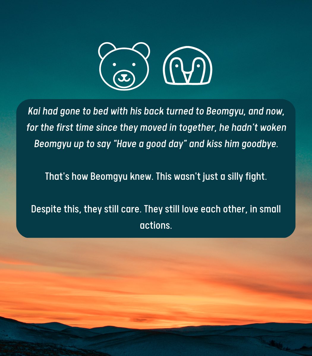 beomrebi's tweet photo. always, i'll care

💛 beomkai au
💛 1.4k words
💛 married beomkai get in a fight, fluff, light angst, acts of service
💛 when you're mad at each other but you still care

🔗 https://t.co/vpEMYRxTZf https://t.co/2rDM0Gcs5Y