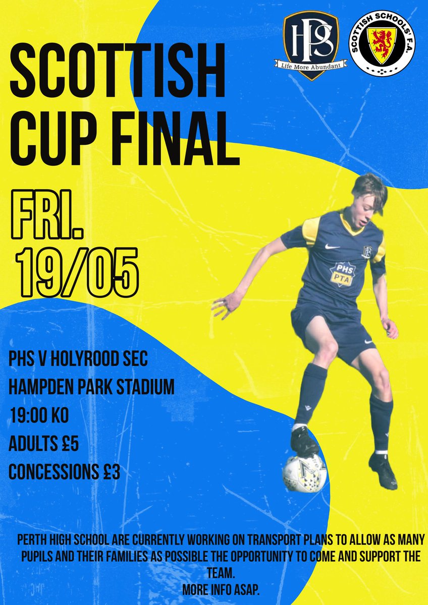 Delighted to confirm ticket details for our Scottish Cup Final clash at Hampden next month. Supporters busses are currently being organised and will be open to pupils and their families who wish to travel to Glasgow to spectate. #weAREphs
