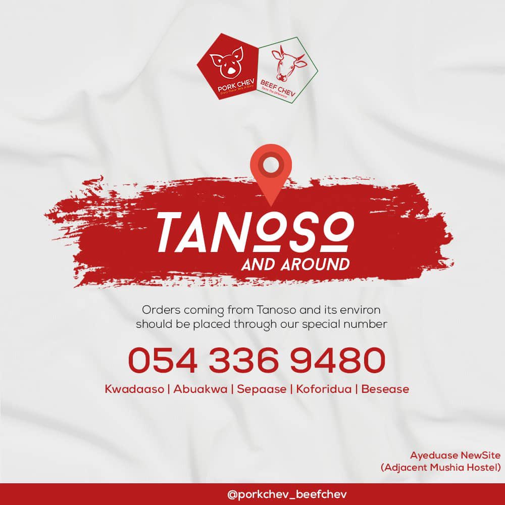 porkchevgh's tweet photo. Here we go! 
Our Tanoso branch is ready to receive your orders. 

If you are at Tanoso and around order through: 0543369480

Kindly retweet. https://t.co/rHW4QqT3Bk