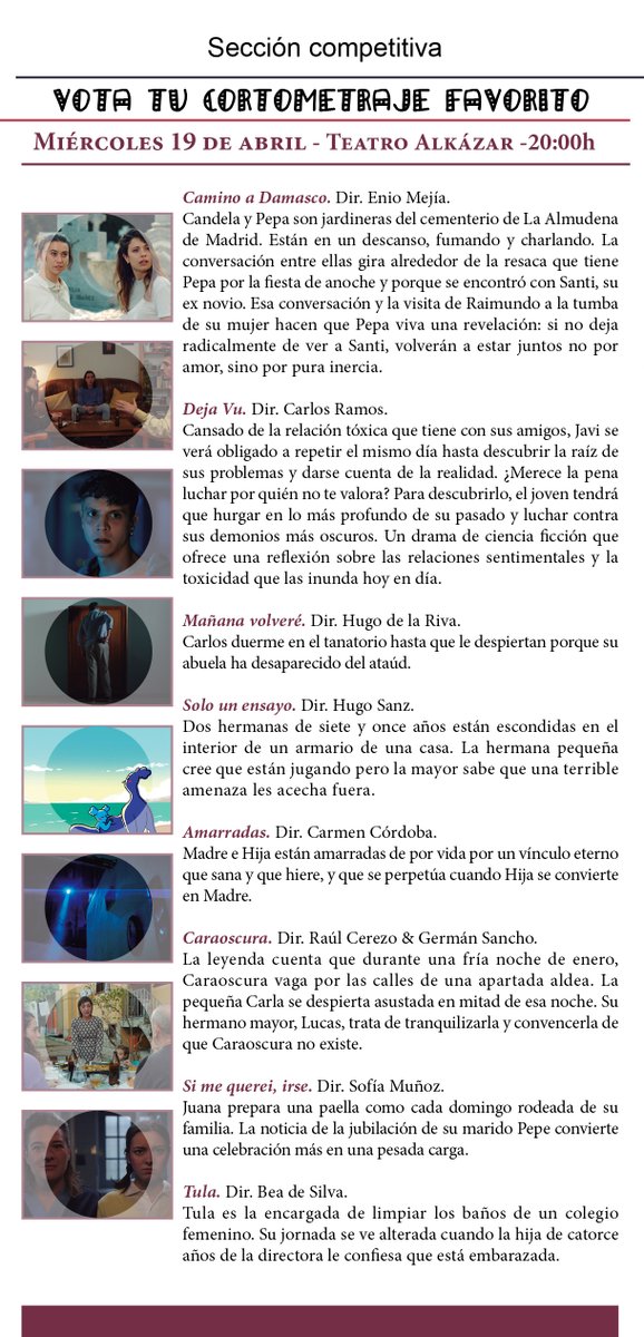 🗓️Hoy miércoles en #plasenciaencorto
¡Seguimos con la proyección de los cortos seleccionados. 📍𝙑𝙚𝙣 𝙖𝙡 𝘼𝙡𝙠𝙖́𝙯𝙖𝙧 y vota tu corto favorito!
 ⏰ 20:00 horas en Teatro Alkázar #Plasencia